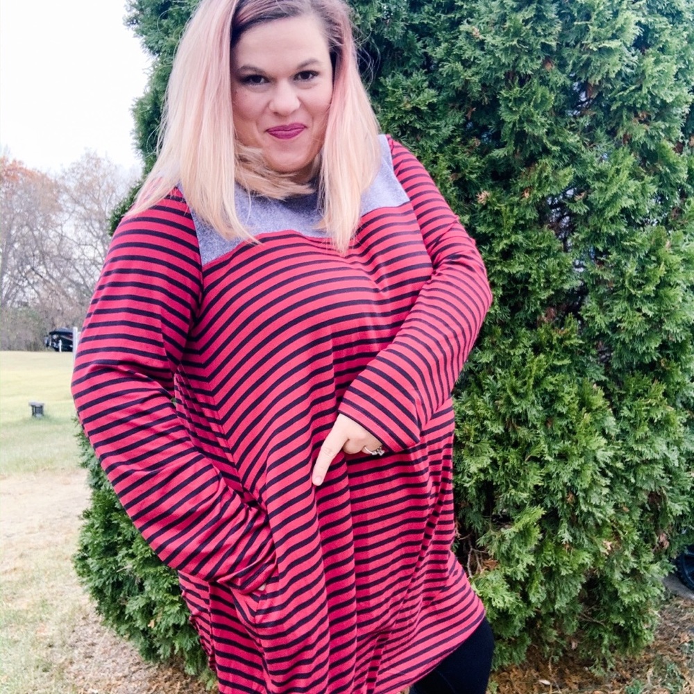 NWT Red Black Striped Dress w/ gray Accent - Picture 6 of 7